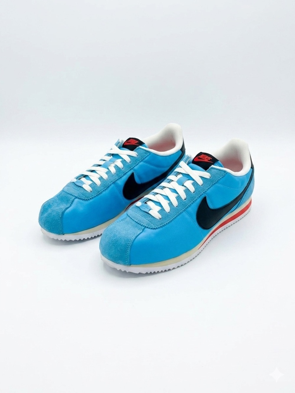 Nike Cortez Men's Light Blue and Black Bold Logo Sneakers